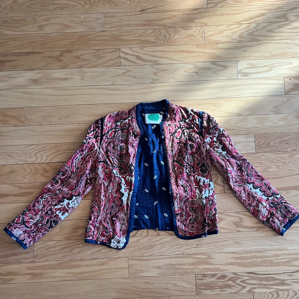 Anthropologie Puff Sleeve Cropped Paisley Jacket - No Closure